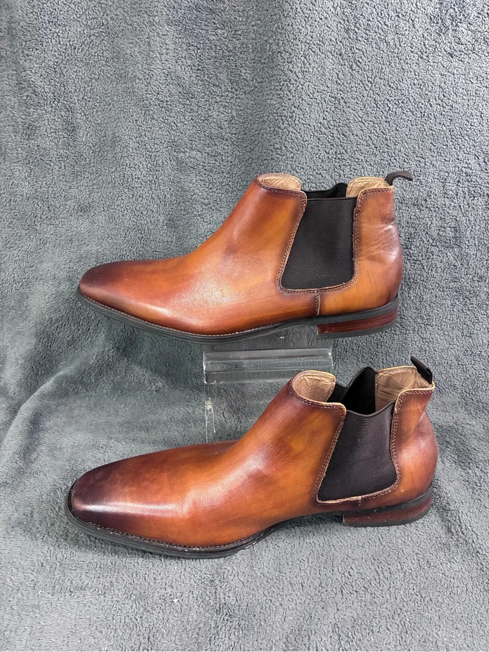 Men’s La Milano Cognac Leather Chelsea Boots Size 13 Burnished Elastic Slip-On